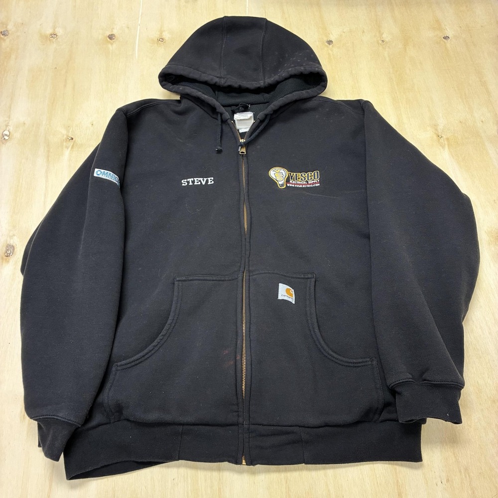 Carhartt Hoodie Mens XL Black Thermal Full Zip YESCO J149 Workwear Sweatshirt
